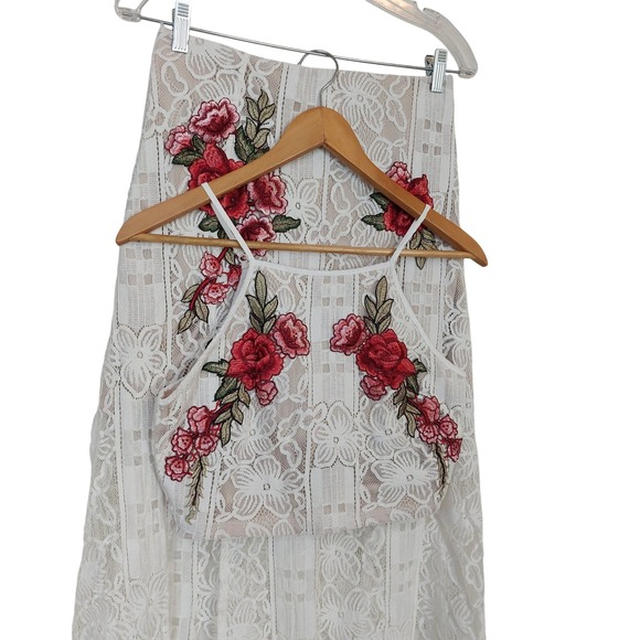 Lulus White Lace Floral Embroidered Two Piece Maxi Skirt Set Size Medium - Picture 3 of 8